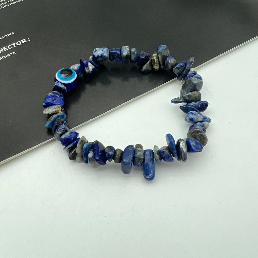 Blue Evil Eye Natural Stone Chip Bead Bracelet | 12 Colors Stone Bead Bracelet Qme