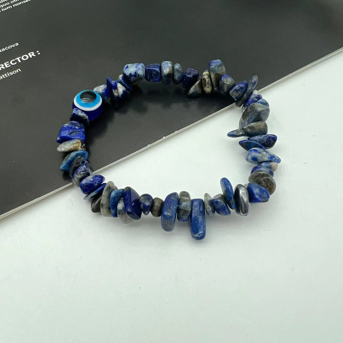 Blue Evil Eye Natural Stone Chip Bead Bracelet | 12 Colors Stone Bead Bracelet Qme