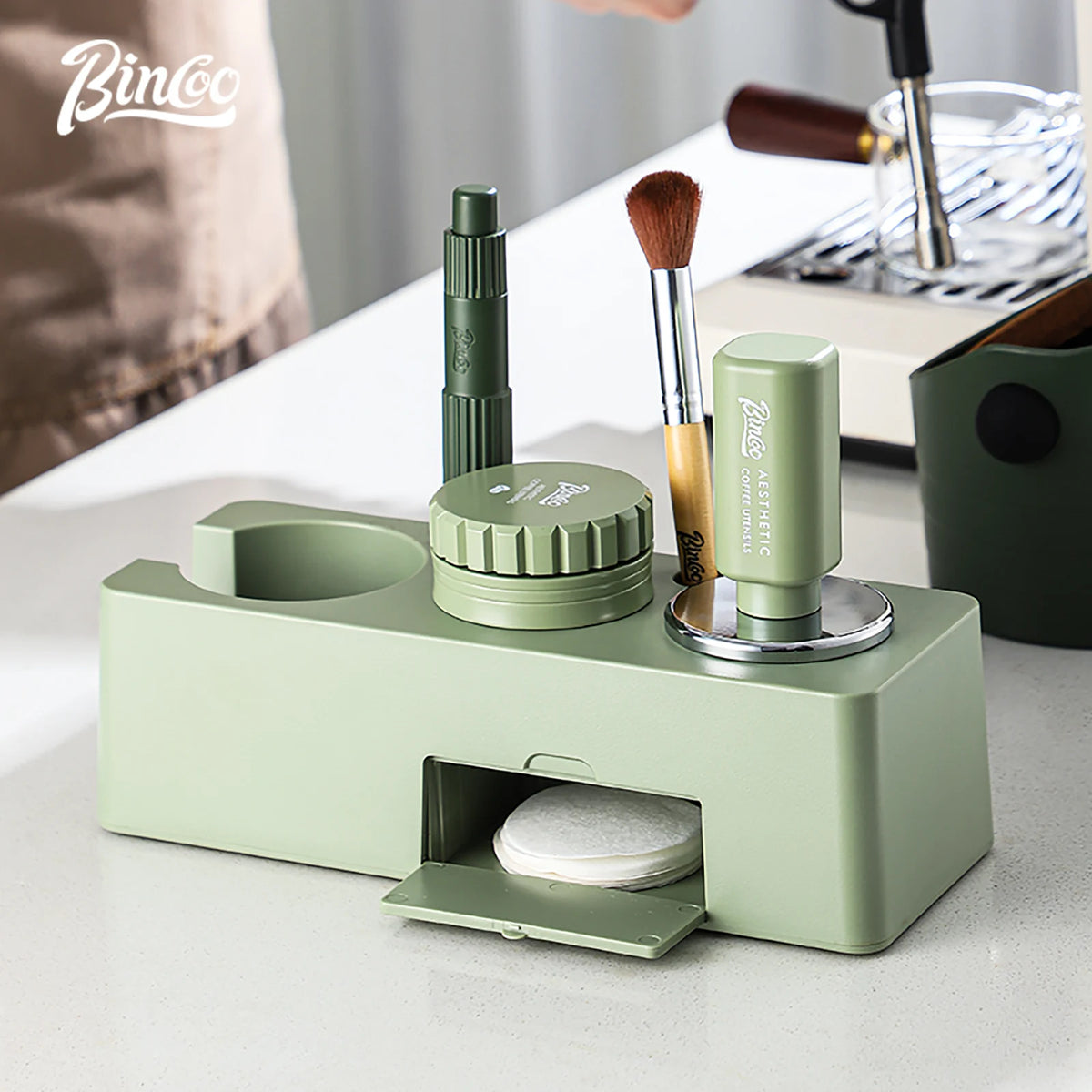 Bincoo Green Coffee Tamper & Distributor 3-Piece Kit 51/58mm Espresso Tamper Set Qst