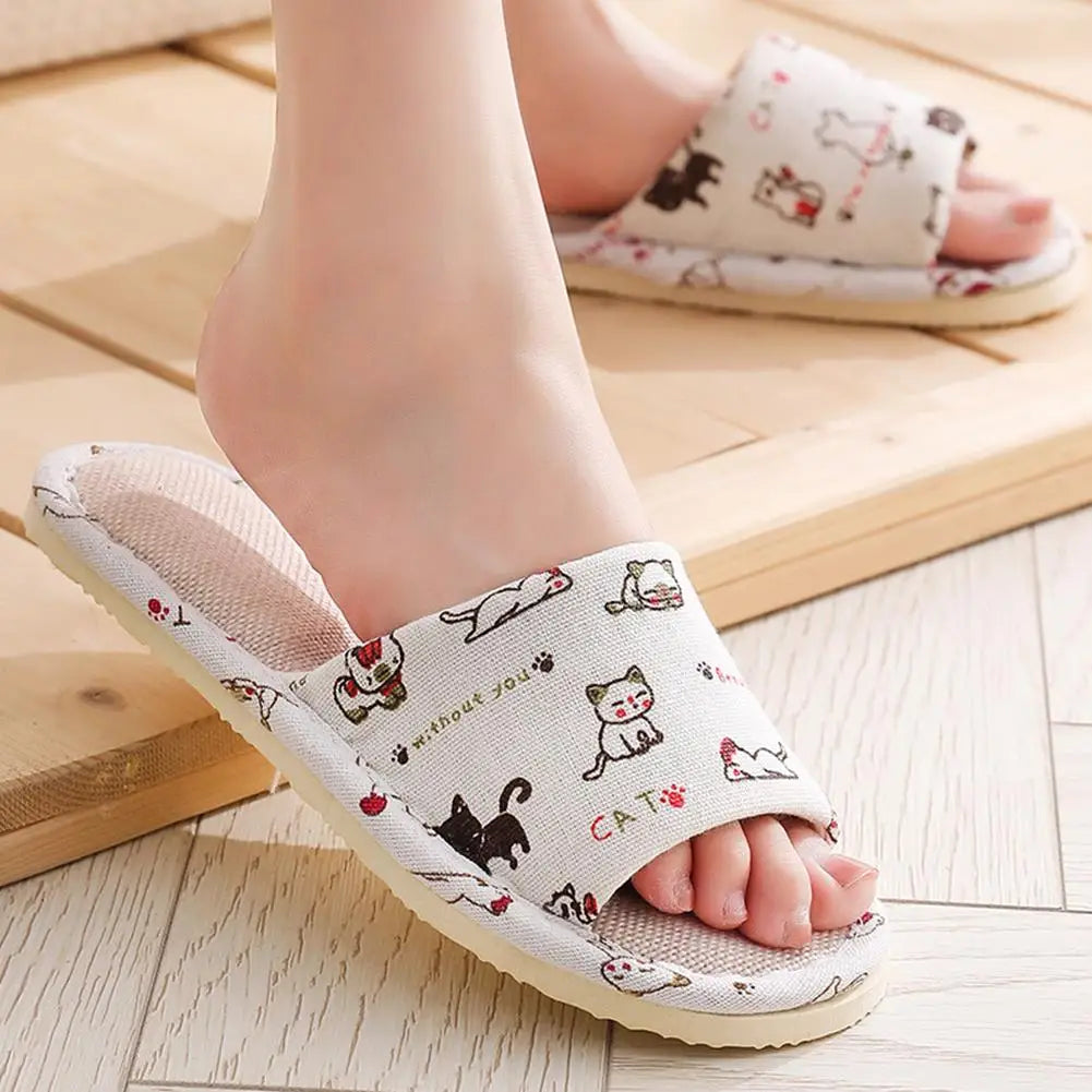 Women's Linen Flax Slippers – Lightweight Flat Summer Sandals Flat Linen Slippers Qme