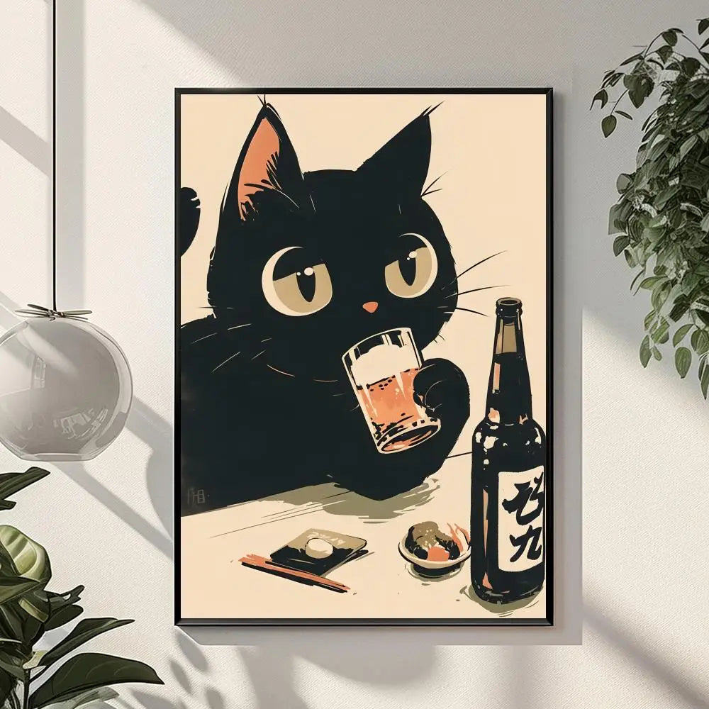 Retro Black Cat Canvas Wall Art Poster – Home & Office Décor Canvas Wall Art Qst Black9 20x30cm Unframed