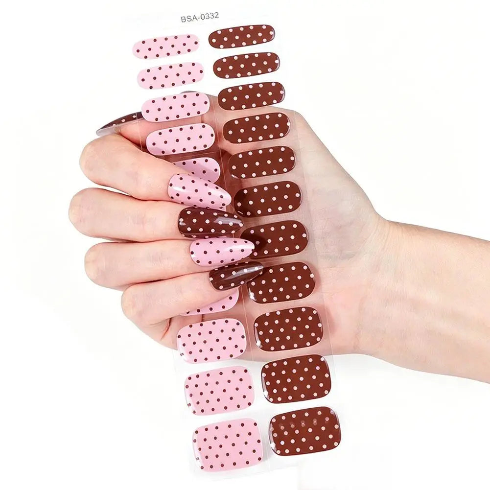 Summer Polka Dot UV-Free Gel Nail Stickers Full Cover Decal Gel Nail Stickers Qme E CN