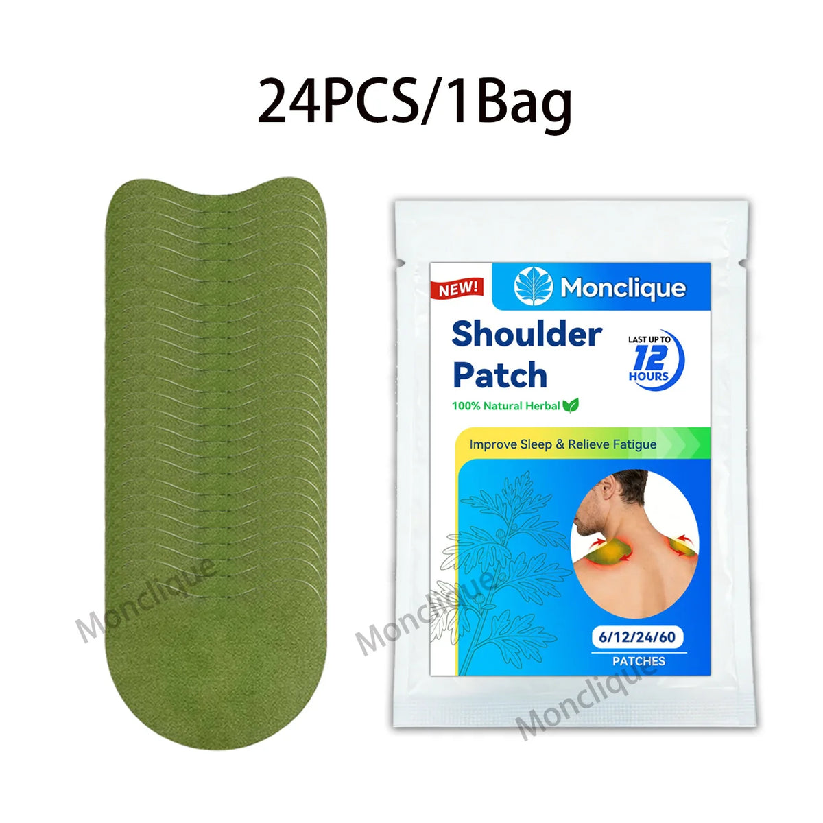 Herbal Shoulder & Neck Massage Patches – Self-Adhesive 12/60 Pcs Herbal Wellness Patch Qst 24Pcs