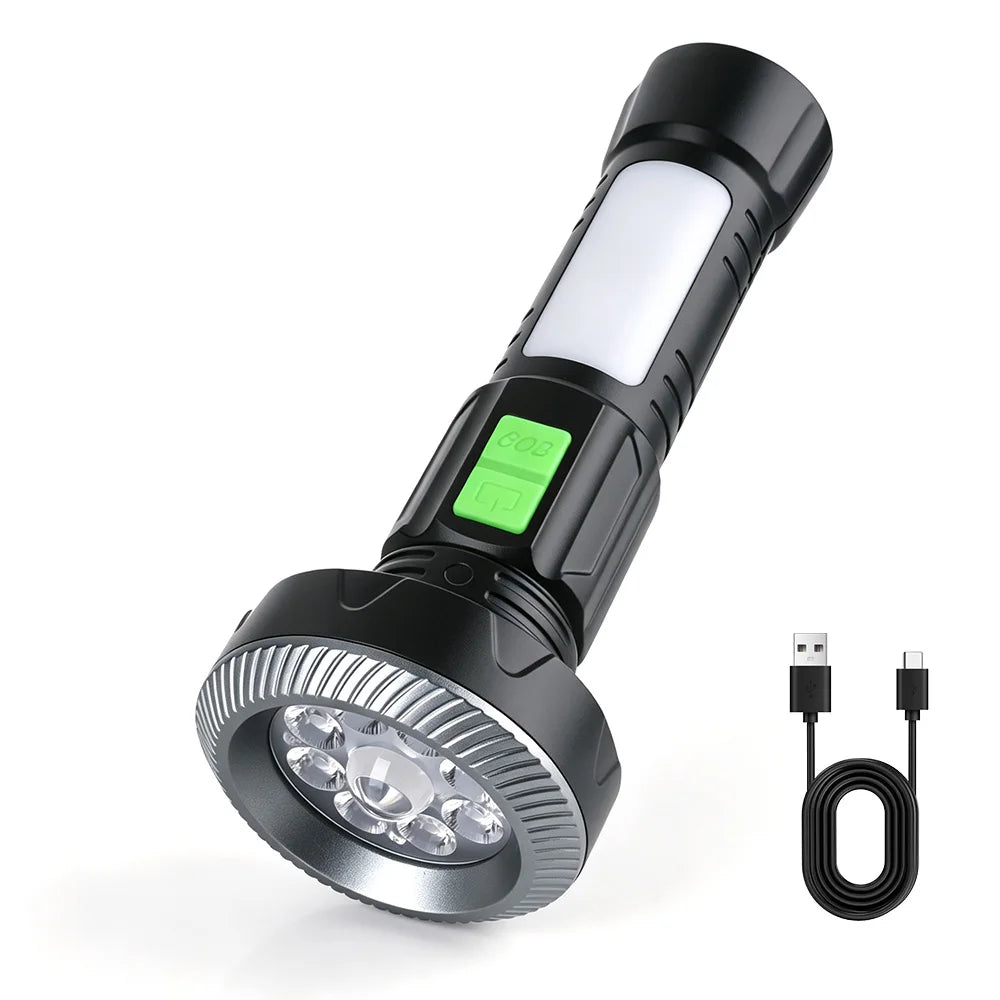 BORUiT LED COB Camping Flashlight – 11 Modes, Magnetic USB-C Camping Flashlight Qst Black