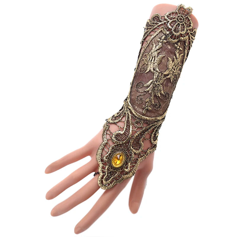 Gothic Steampunk Lace Fingerless Glove Arm Warmer – Black Lace Fingerless Glove Qst