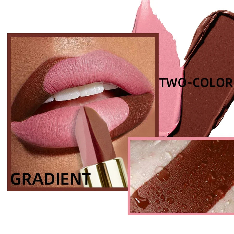 Two-Tone Matte Lipstick Pink Waterproof Long-Lasting Refill Matte Lip Refill Qme