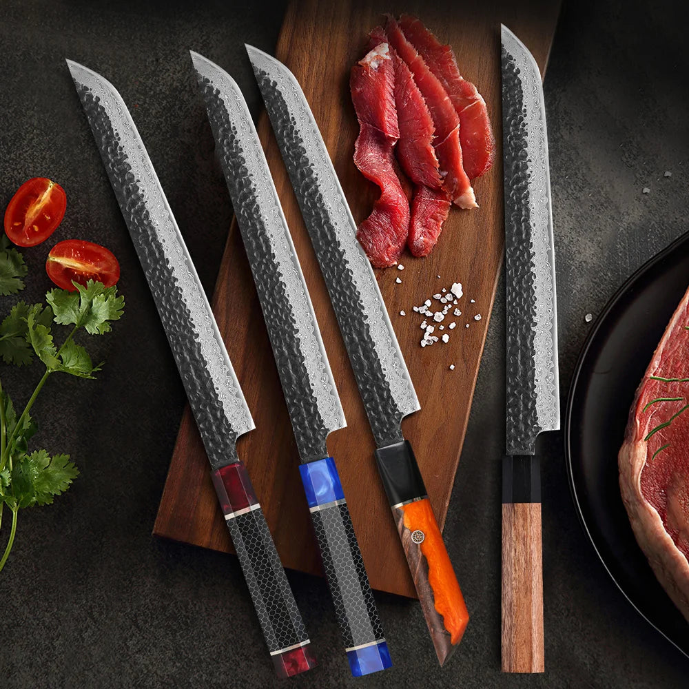 TURWHO Damascus Steel Sashimi Slicing Knife 10.5" DIY Handle Damascus Kitchen Knife Qst