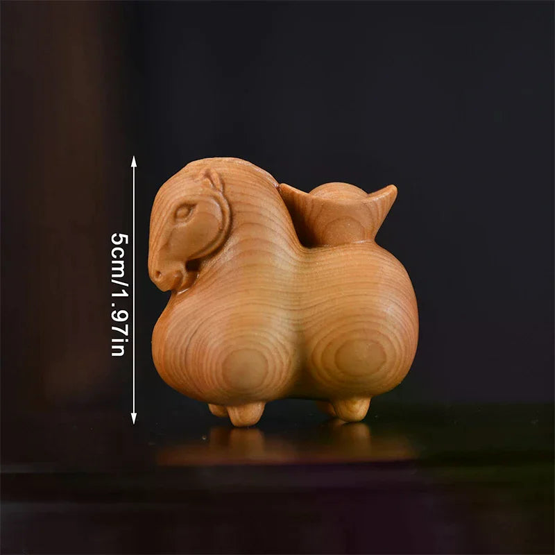 Handcrafted Wooden Horse Ornament | Chinese Zodiac Statue Decorative Figurine Qme