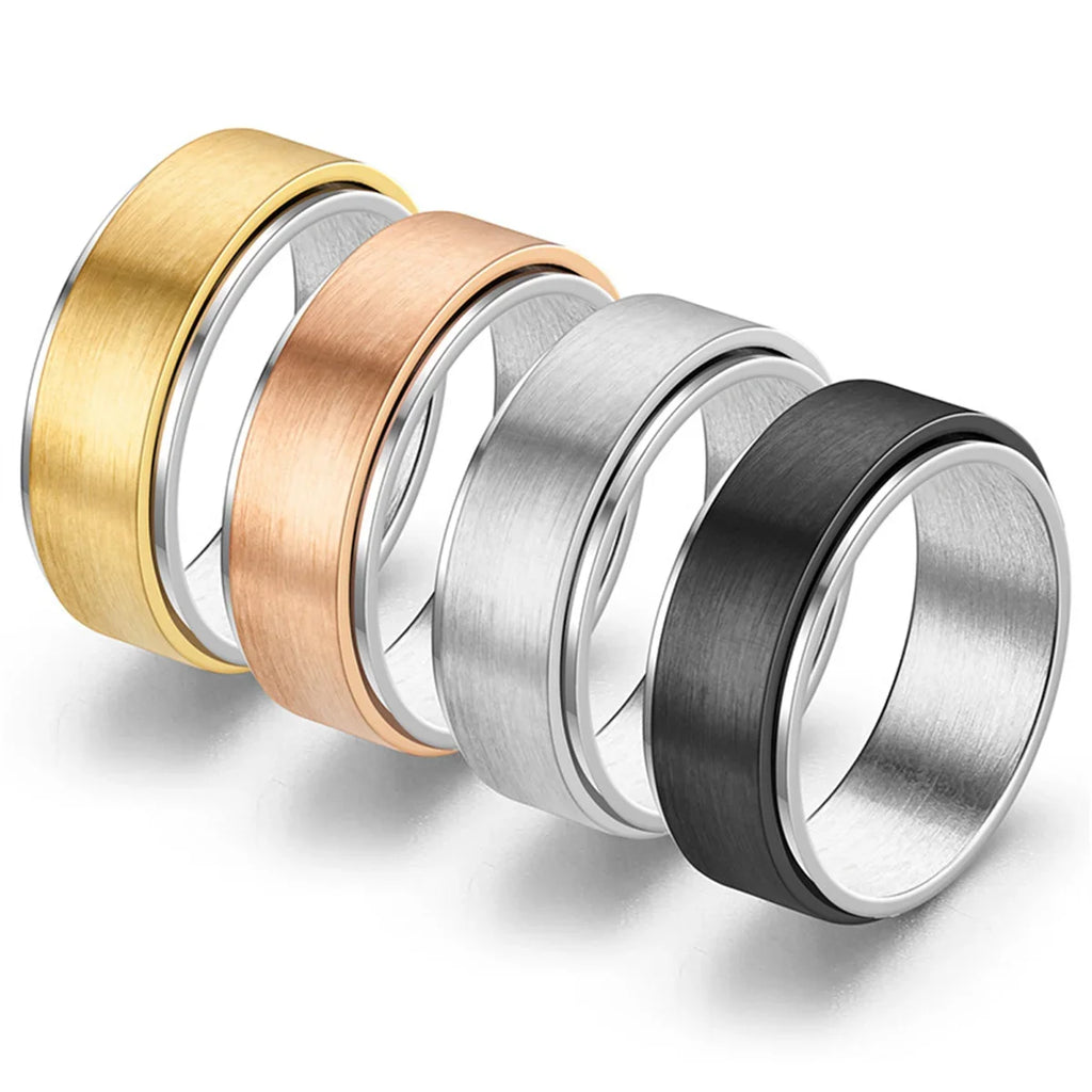 Fidget Spinner Ring Stainless Steel – Black & Silver Spinning Spinner Ring Qme