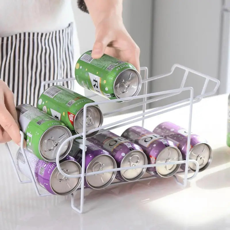 Iron Double-Layer Soda Can Rolling Shelf – 2-Tier Organizer Can Storage Rack Qme