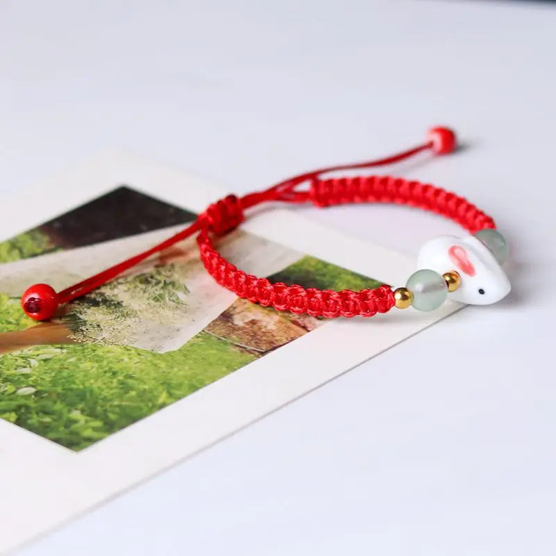 Rabbit Ceramic Crystal DIY Bracelet – Lucky Charm Jewelry Charm Bracelet Qme red 21cm