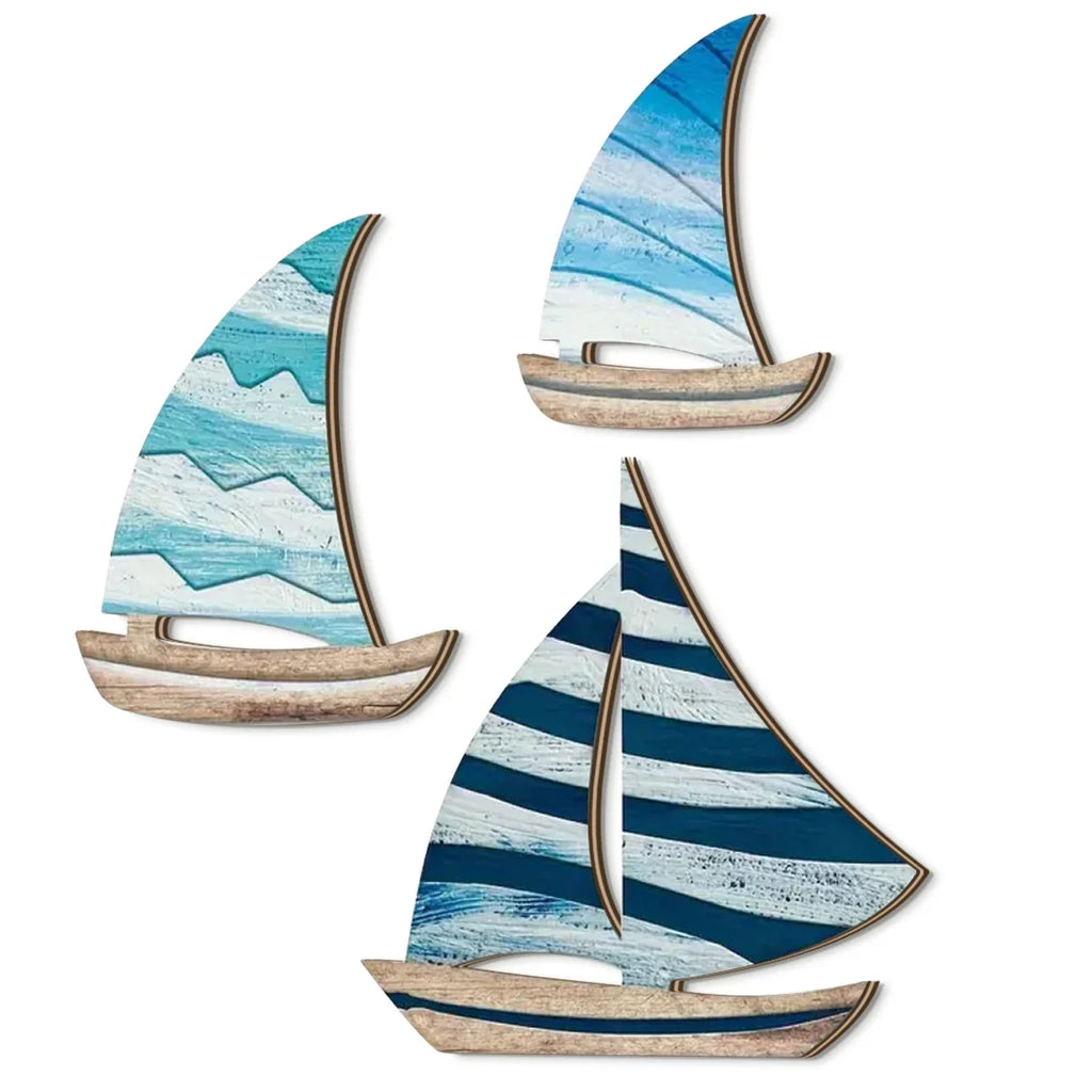 2D Wooden Sailboat Wall Decor | Coastal Mediterranean Style Wooden Wall Decor Qme