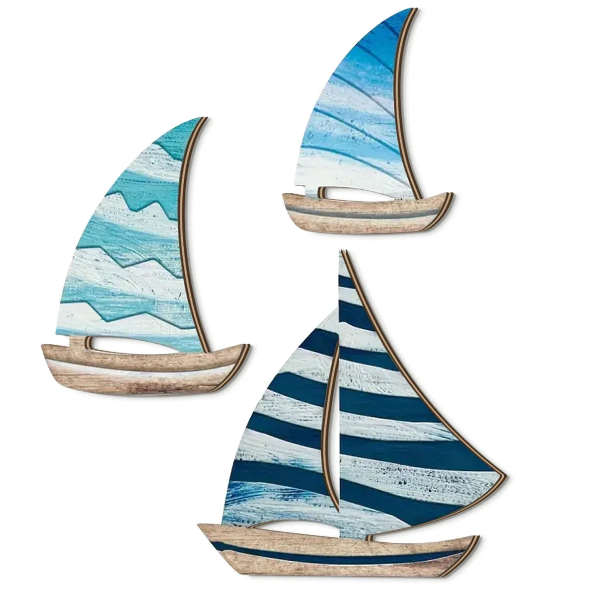 2D Wooden Sailboat Wall Decor | Coastal Mediterranean Style Wooden Wall Decor Qme