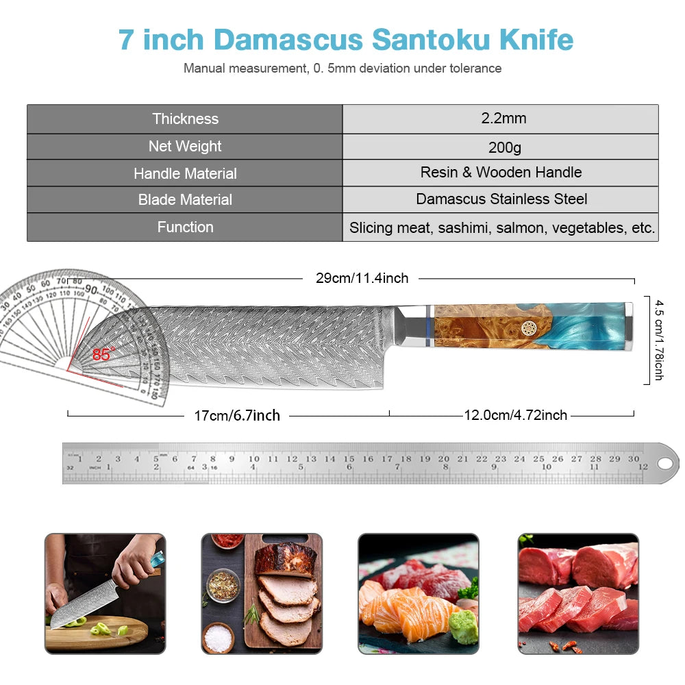 XITUO 7-Inch Damascus Santoku Knife – Sharp Japanese Chef Knife Santoku Kitchen Knife Qst