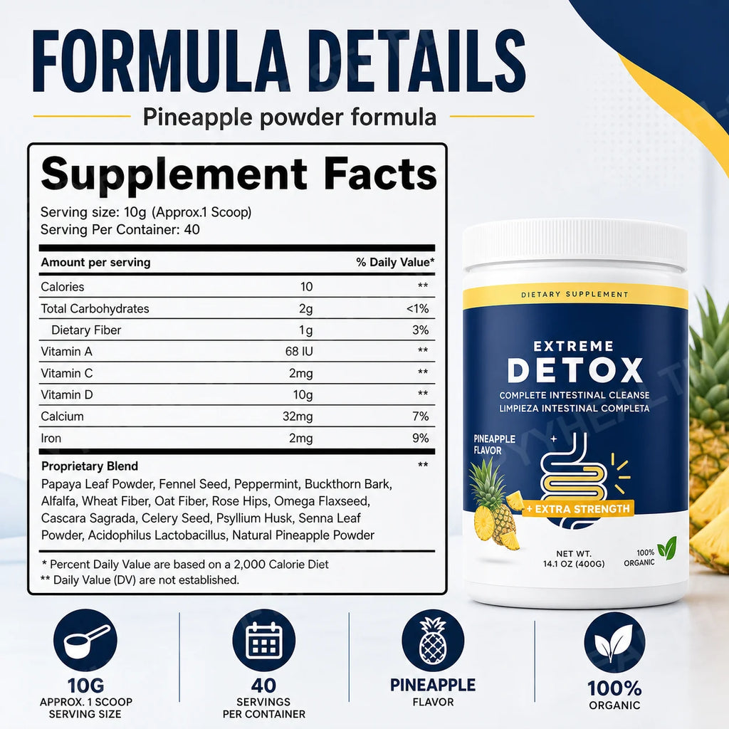 Pineapple Psyllium Fiber Powder Drink Mix – 400g, 40 Servings Fiber Supplement Powder Qst