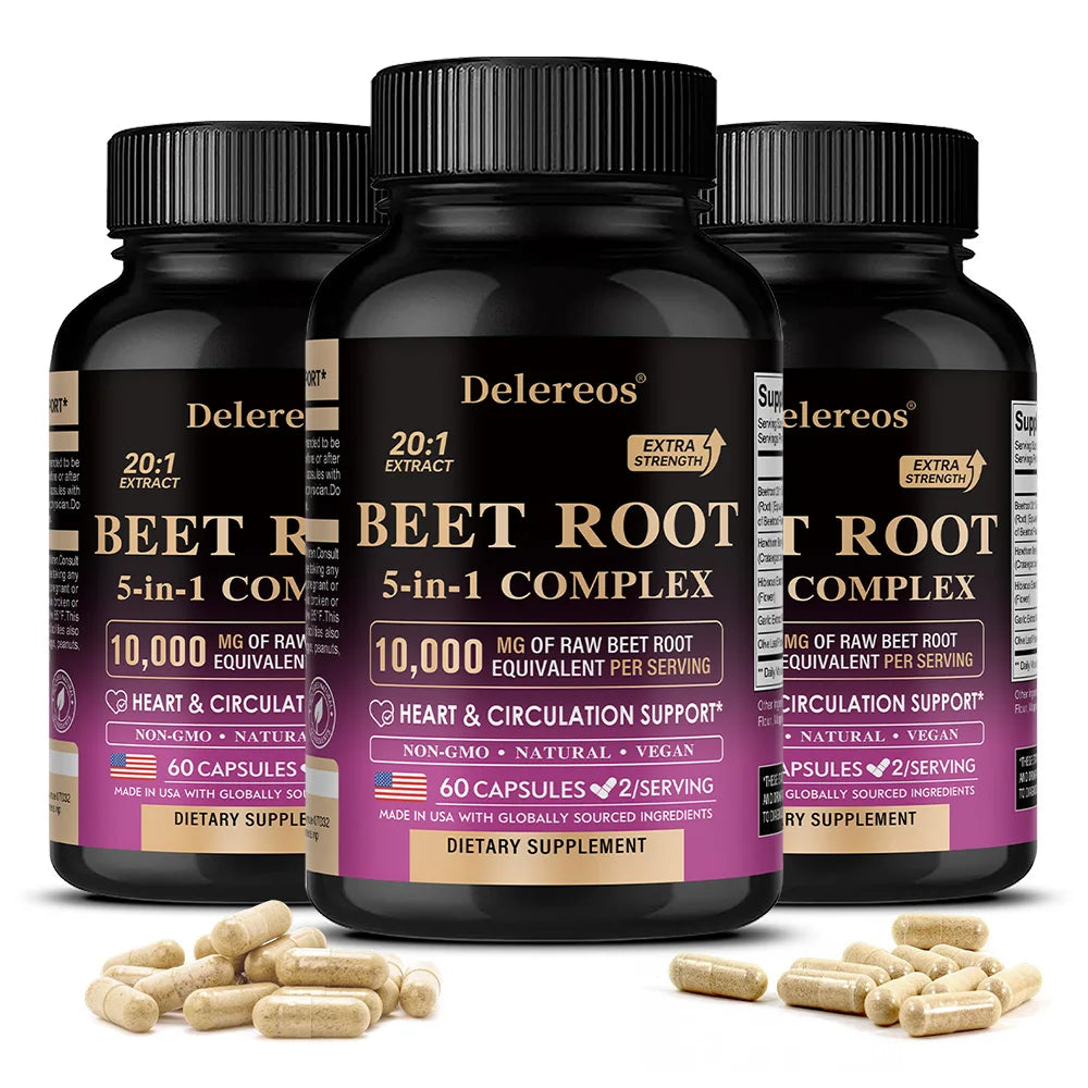 Beet Root Capsules 10,000mg – Heart & Digestive Wellness | Fearathe Herbal Supplement Qst 60 count-3 bottle