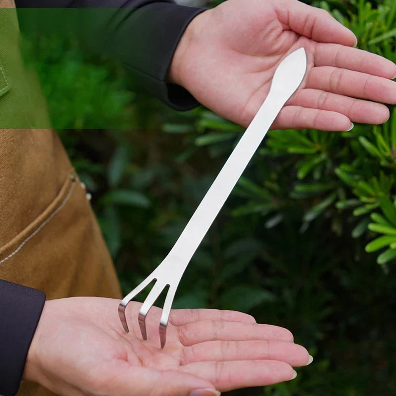 Handheld Stainless Steel Garden Rake – Rustproof 3-Prong Tool Handheld Garden Rake Qme