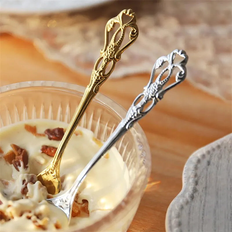 Vintage Stainless Steel Spoon & Fork Set – Coffee & Dessert Cutlery Set Qme