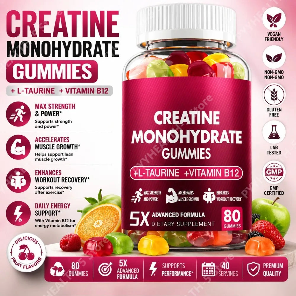 Creatine Monohydrate Gummies 5g – 80 Count Men & Women Creatine Supplement Qst