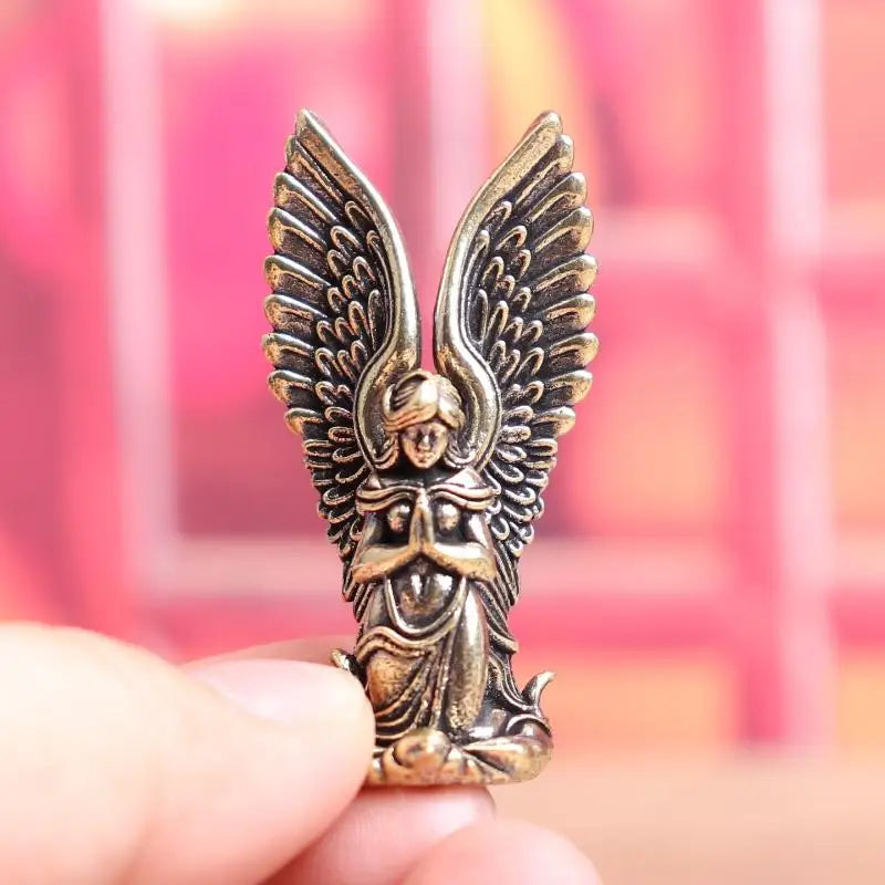 Brass Guardian Angel Goddess Small Statue – Desk Ornament Brass Figurine Statue Qme