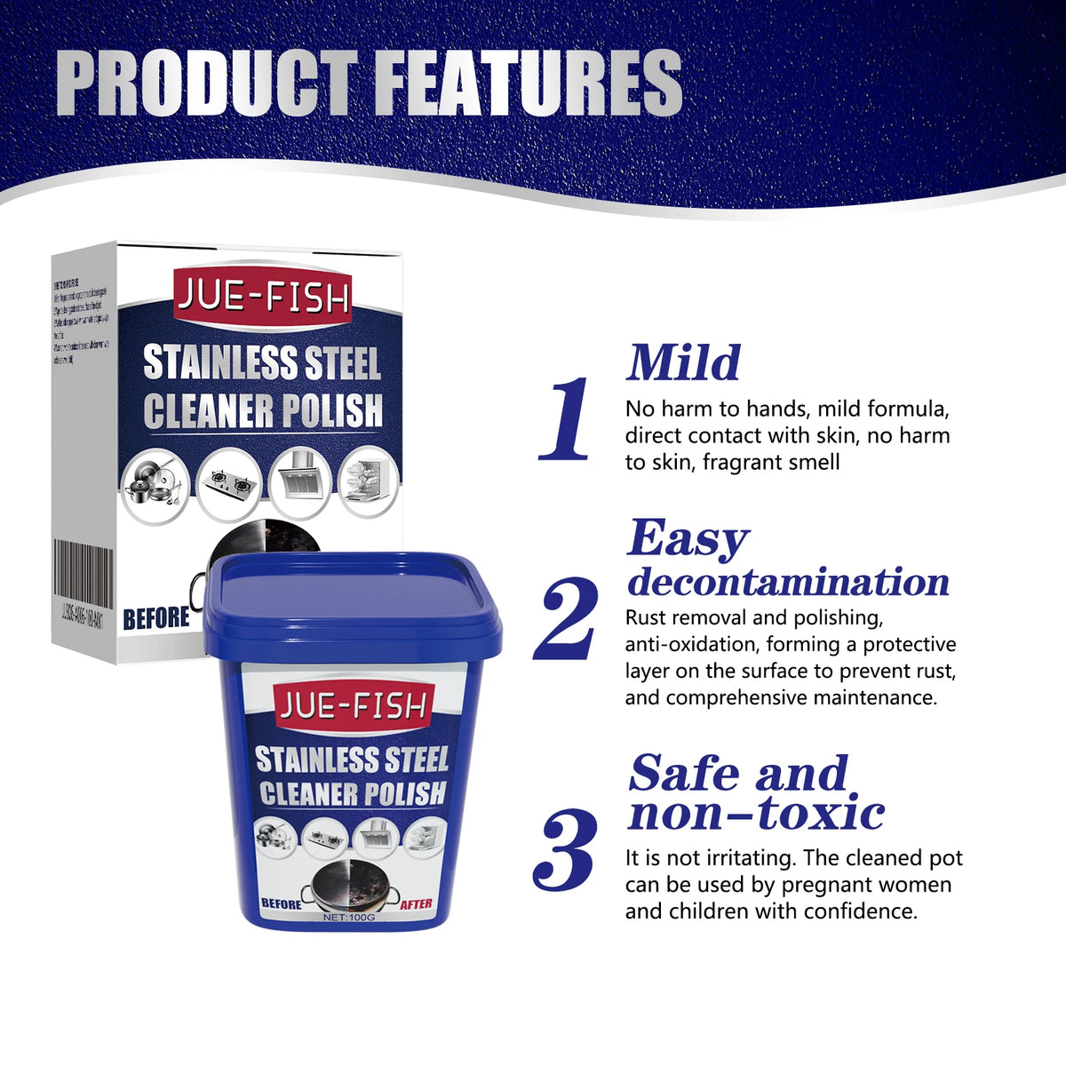 Stainless Steel Cleaner Paste 100g – Degreaser & Descaler Kitchen Cleaner Paste Qst