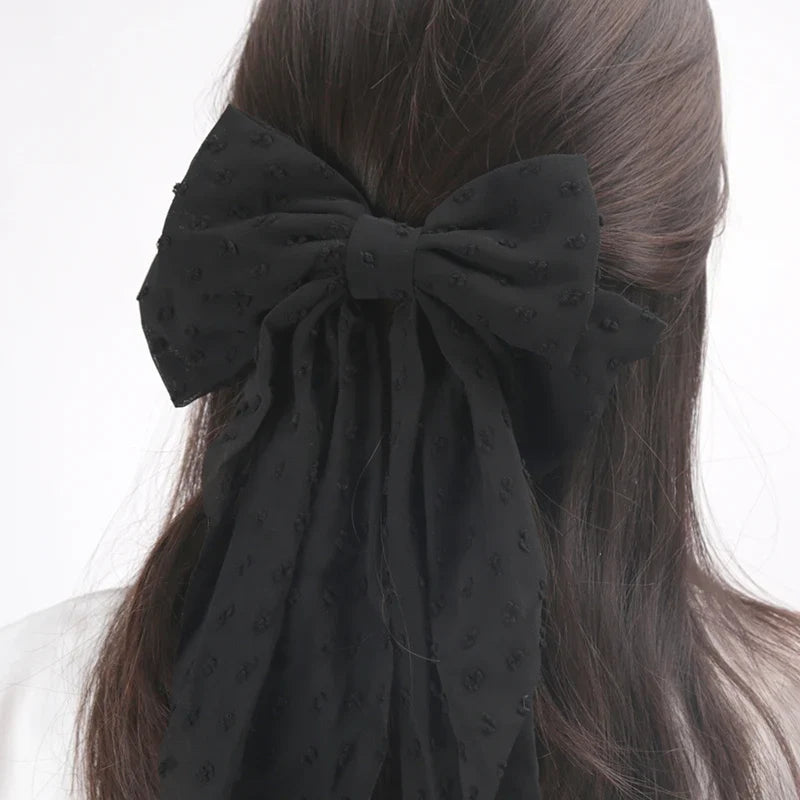 Black Chiffon Large Bow Hair Clip – Elegant Bowknot Hairpin Bow Hair Clip Qme