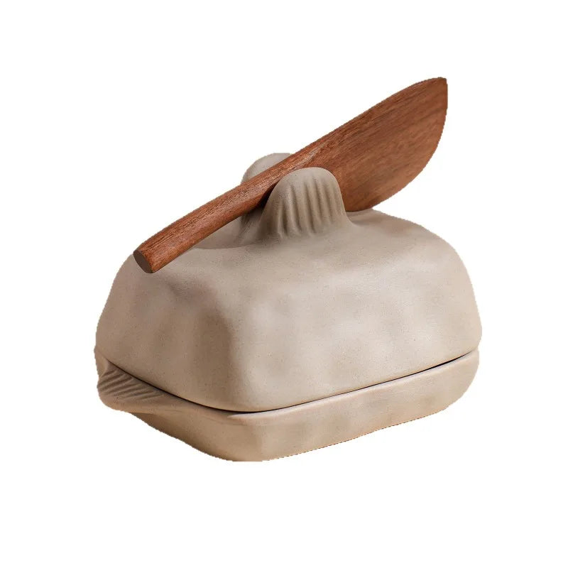 Handmade Ceramic Butter Dish with Lid – Textured Rectangular Ceramic Butter Dish Qme