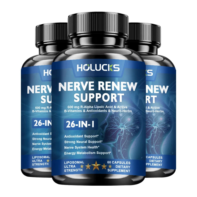 HOLUCKS Nerve Nutrition Capsules – L-Theanine, Zinc & Magnesium Nerve Nutrition Supplement Qst 60pcs - 3 BOX