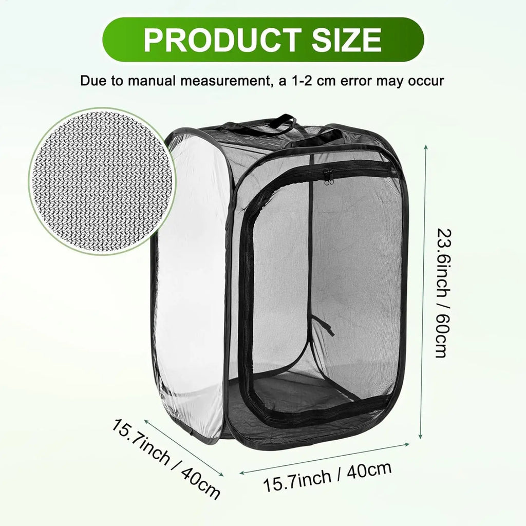 Foldable Butterfly & Ladybug Net Cage 16x16x24in Zipper Enclosure Insect Net Enclosure Qme