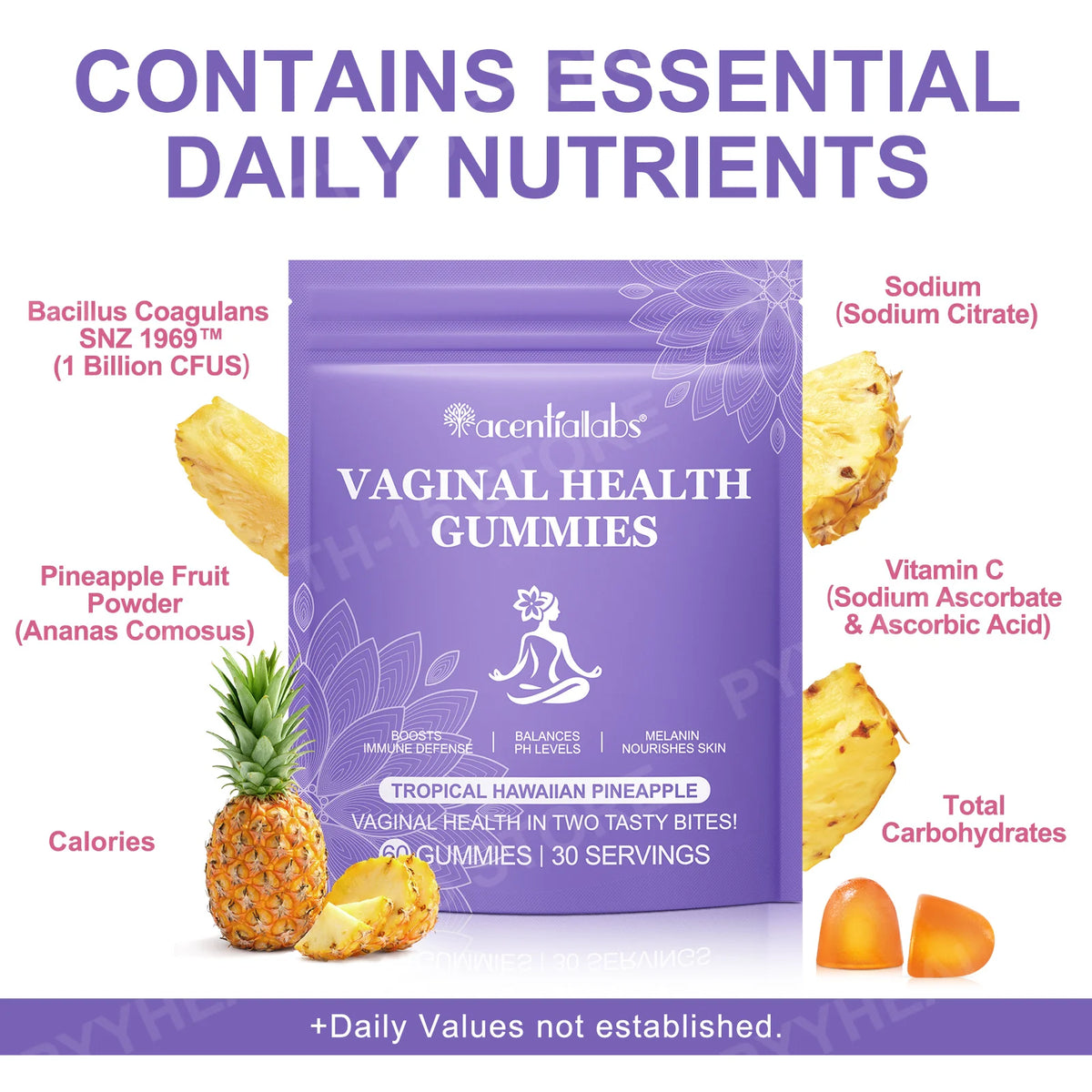 PH Balance Gummies – Vitamin C & Pineapple, Gelatin-Free 60ct Wellness Gummies Qst