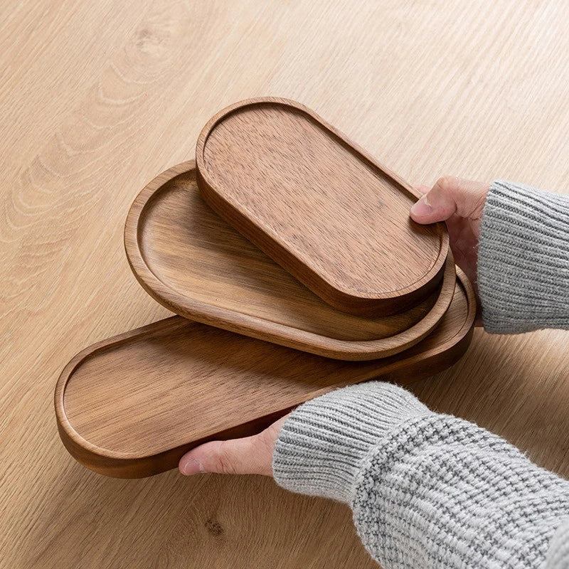 Japanese Beech Wood Oval Tray | Mini Solid Wooden Plate Wooden Serving Tray Qme
