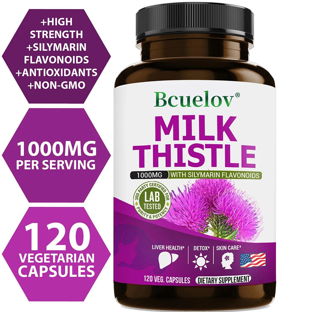 Milk Thistle Liver Cleanse Detox Capsules – Men & Women Herbal Supplement Qst