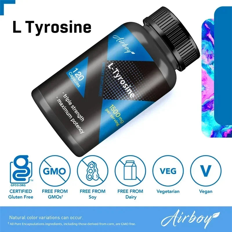 L-Tyrosine 1500mg Capsules – Focus, Energy & Mood Support Amino Acid Supplement Qst