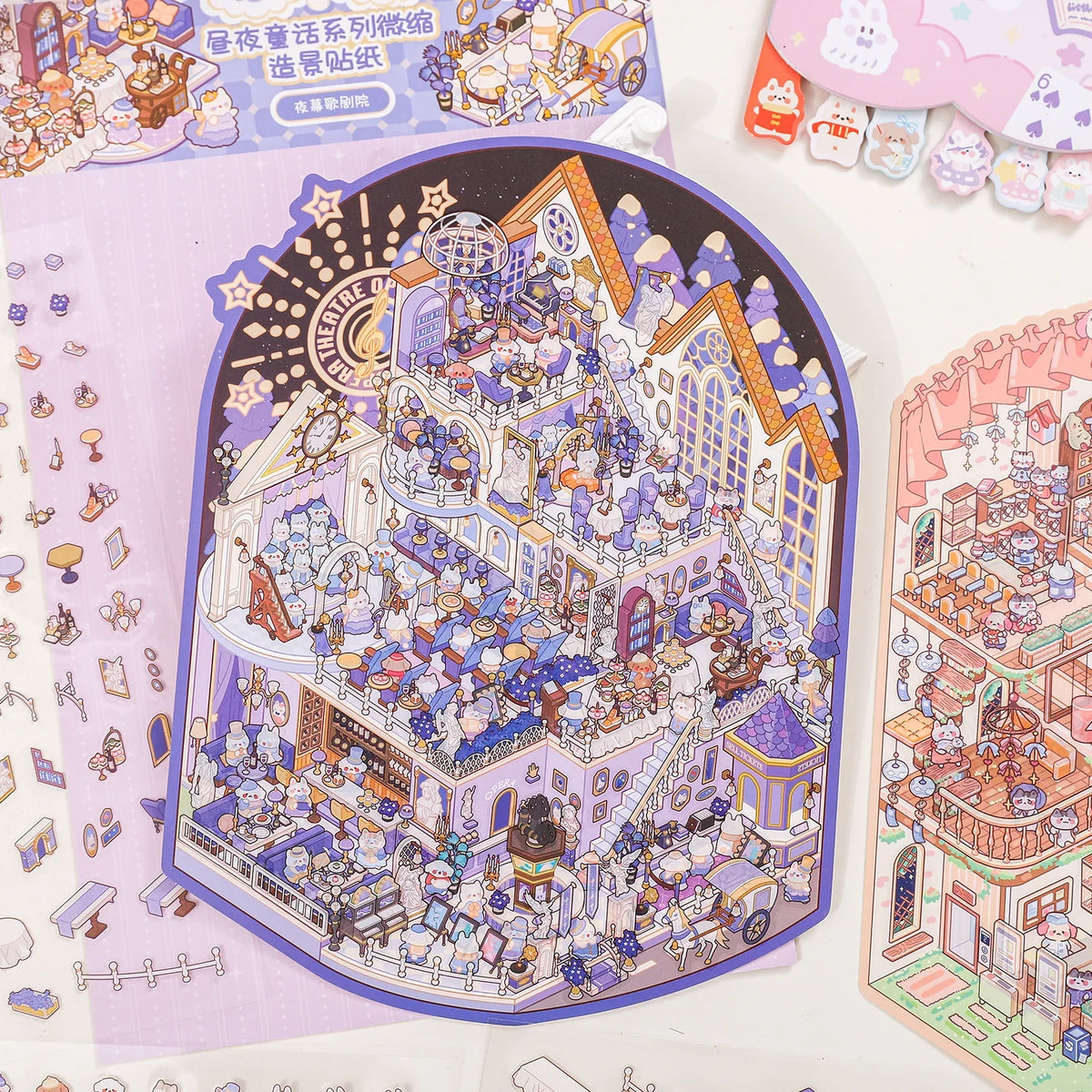 3D Cartoon Castle Town Sticker Scene DIY Scrapbook Toy DIY Sticker Scene Set Qme