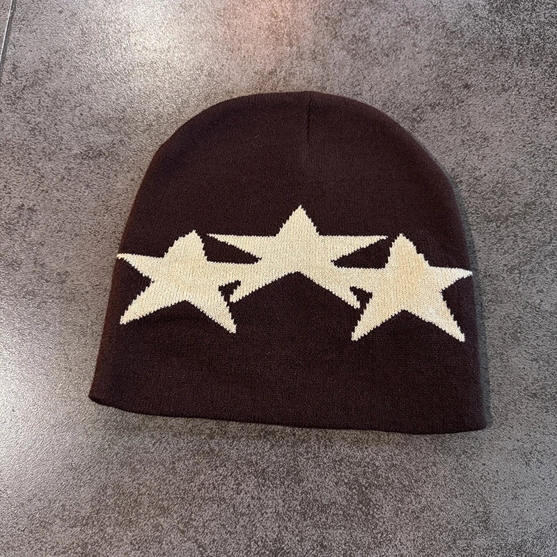 Y2K Pentagram Knit Beanie – Unisex Winter Streetwear Hat Knit Beanie Hat Qst A3