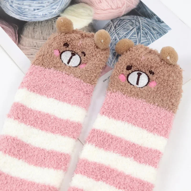 Women's Harajuku Lolita Striped Coral Velvet Long Socks Novelty Long Socks Qme