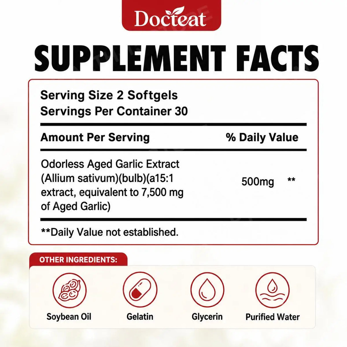 Docteat Odorless Aged Garlic Extract Softgels 500mg – 60ct Herbal Supplement Qst