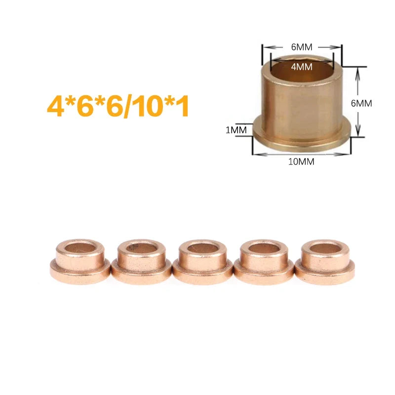 Flanged Self-Lubricating Copper Bushing | Powder Metallurgy 5pk Sleeve Bearing Bushing Qme 4x6x456