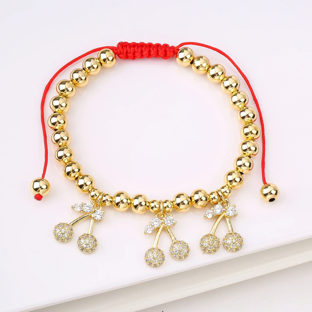 Gold-Plated Crystal Red Cherry Bead Braid Bracelet for Women Fashion Bracelet Qme 7