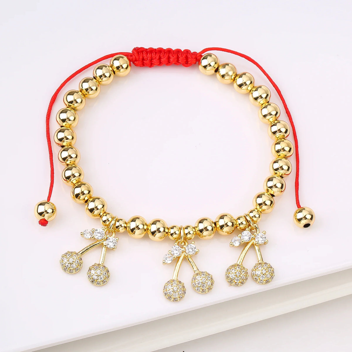 Gold-Plated Crystal Red Cherry Bead Braid Bracelet for Women Fashion Bracelet Qme 7