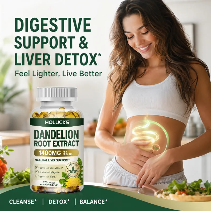 HOLUCKS Dandelion Root Extract Capsules – Liver & Digestive Support Herbal Supplement Qst