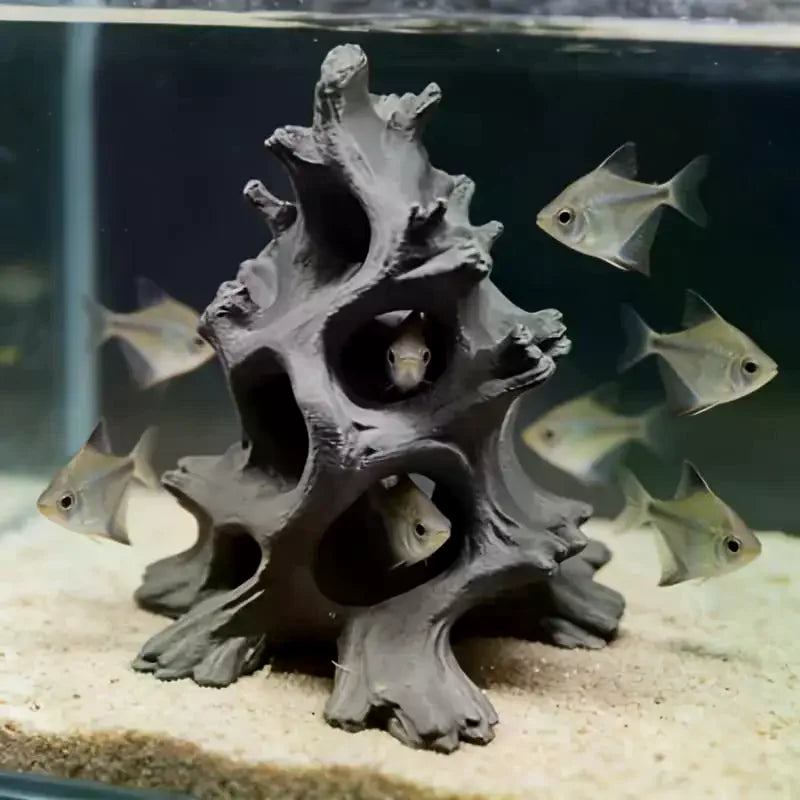 3D Driftwood Aquarium Cave – Multi-Hole Fish Hideout Ornament Aquarium Cave Ornament Qme