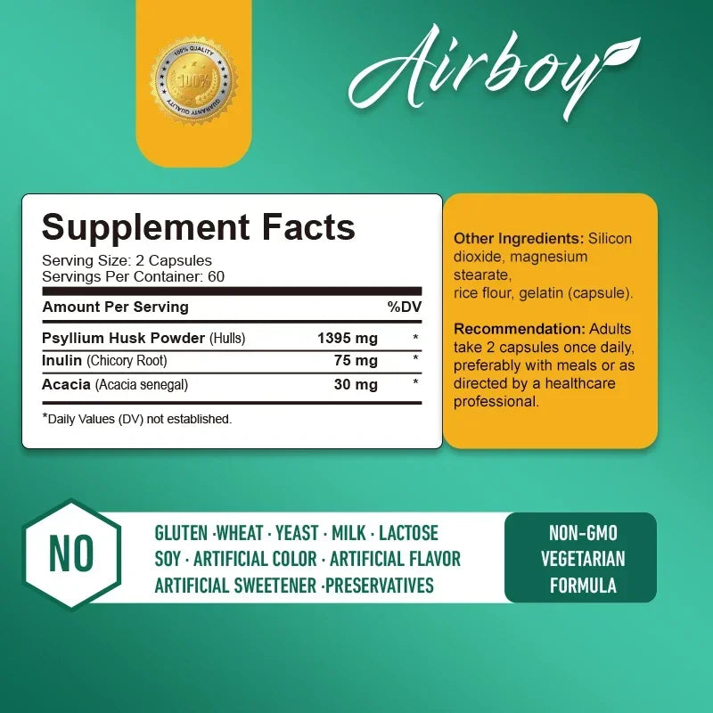 Psyllium Husk Capsules with Inulin & Acacia | Soluble Fiber Fiber Supplement Qst