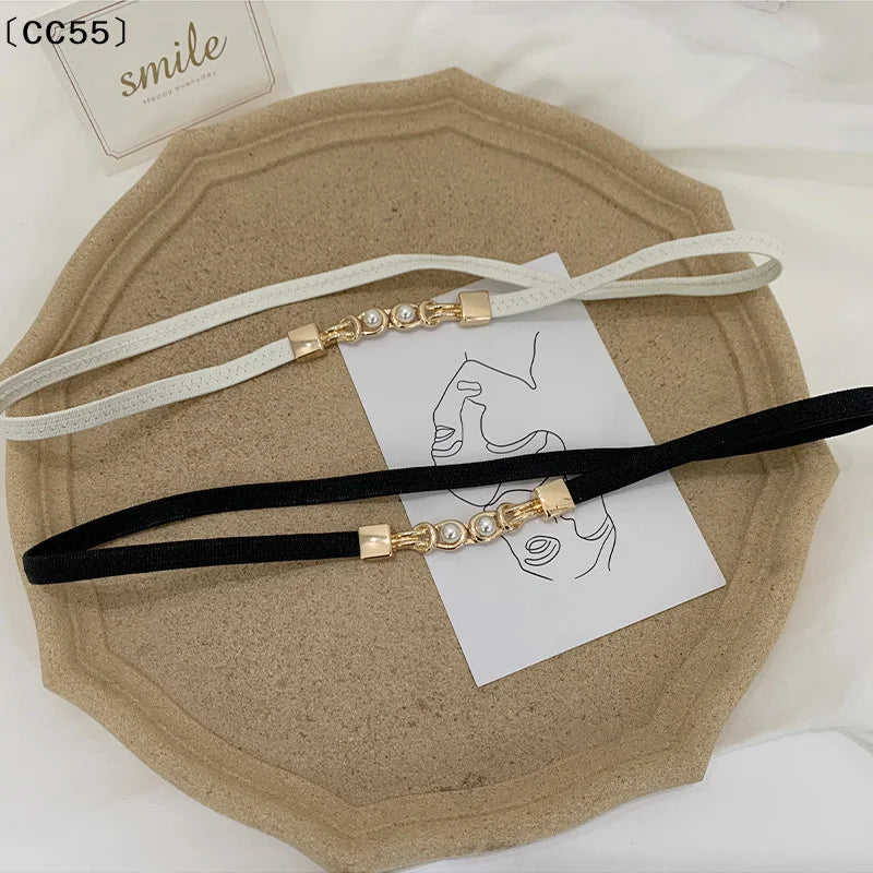 Vintage Knot Metal Pearl Buckle Waistband – Women's Thin Belt Women's Fashion Belt Qst
