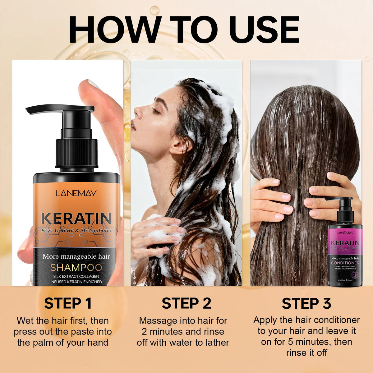 Keratin Silk Collagen Shampoo & Conditioner Set – Frizz Control Shampoo & Conditioner Set Qst