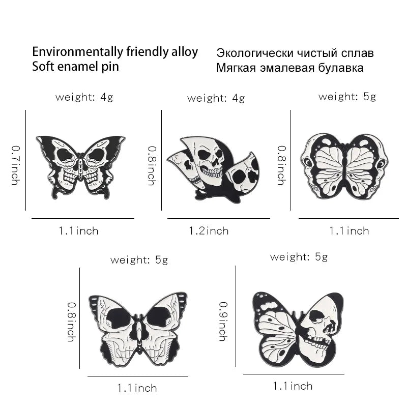 Skeleton Butterfly Enamel Pin – Gothic Skull Lapel Badge Enamel Lapel Pin Qme