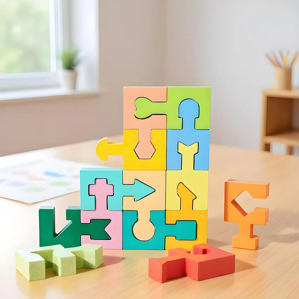 Kids Wooden Geometric Shape Matching Puzzle – 16 Pieces Wooden Kids Puzzle Qme