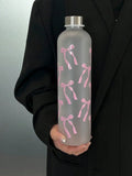 Frosted Stainless Steel Bow Print Matte Water Cup | 2 Colors Stainless Steel Water Cup Qme pink >1L