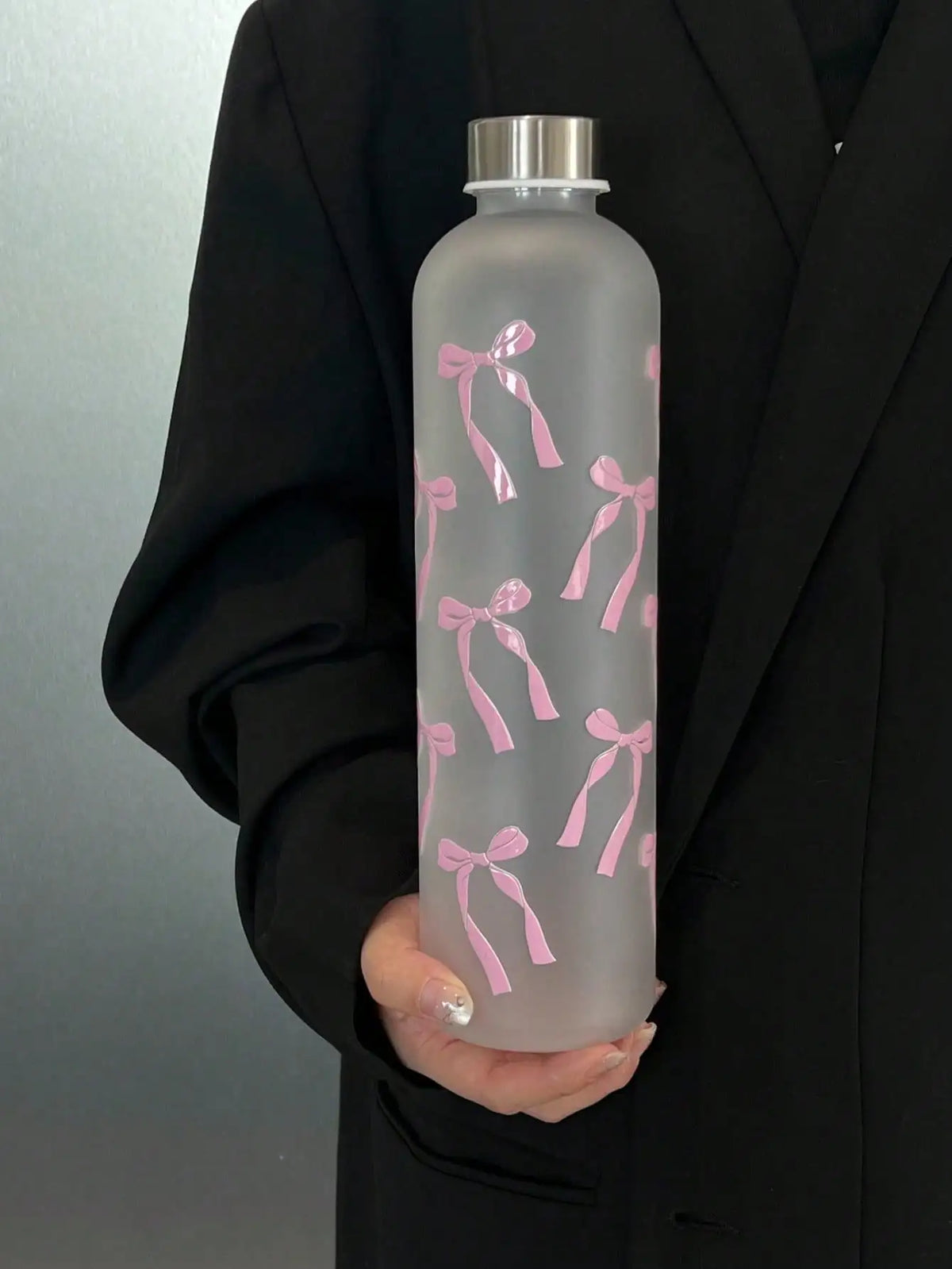 Frosted Stainless Steel Bow Print Matte Water Cup | 2 Colors Stainless Steel Water Cup Qme pink >1L