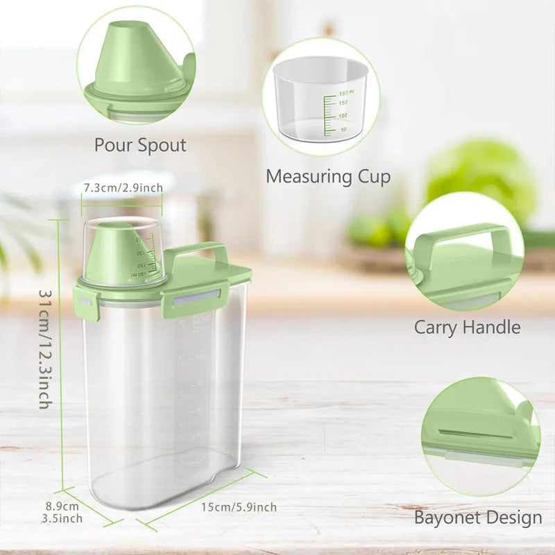 2-Liter Pet Food Storage Container with Measuring Cup – Green Pet Food Container Qme